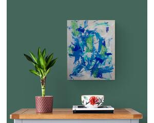 Example of what the painting would look like hanging in a furnished setting. Painting is sold unframed.